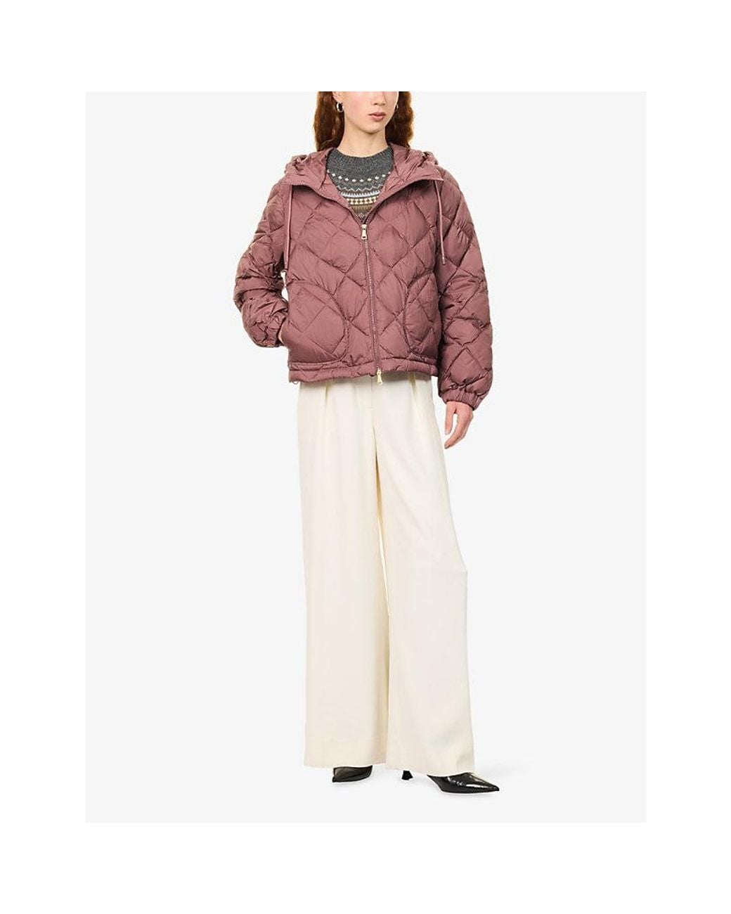 Weekend by Maxmara Red Hooded Quilted Shell-Down Jacket