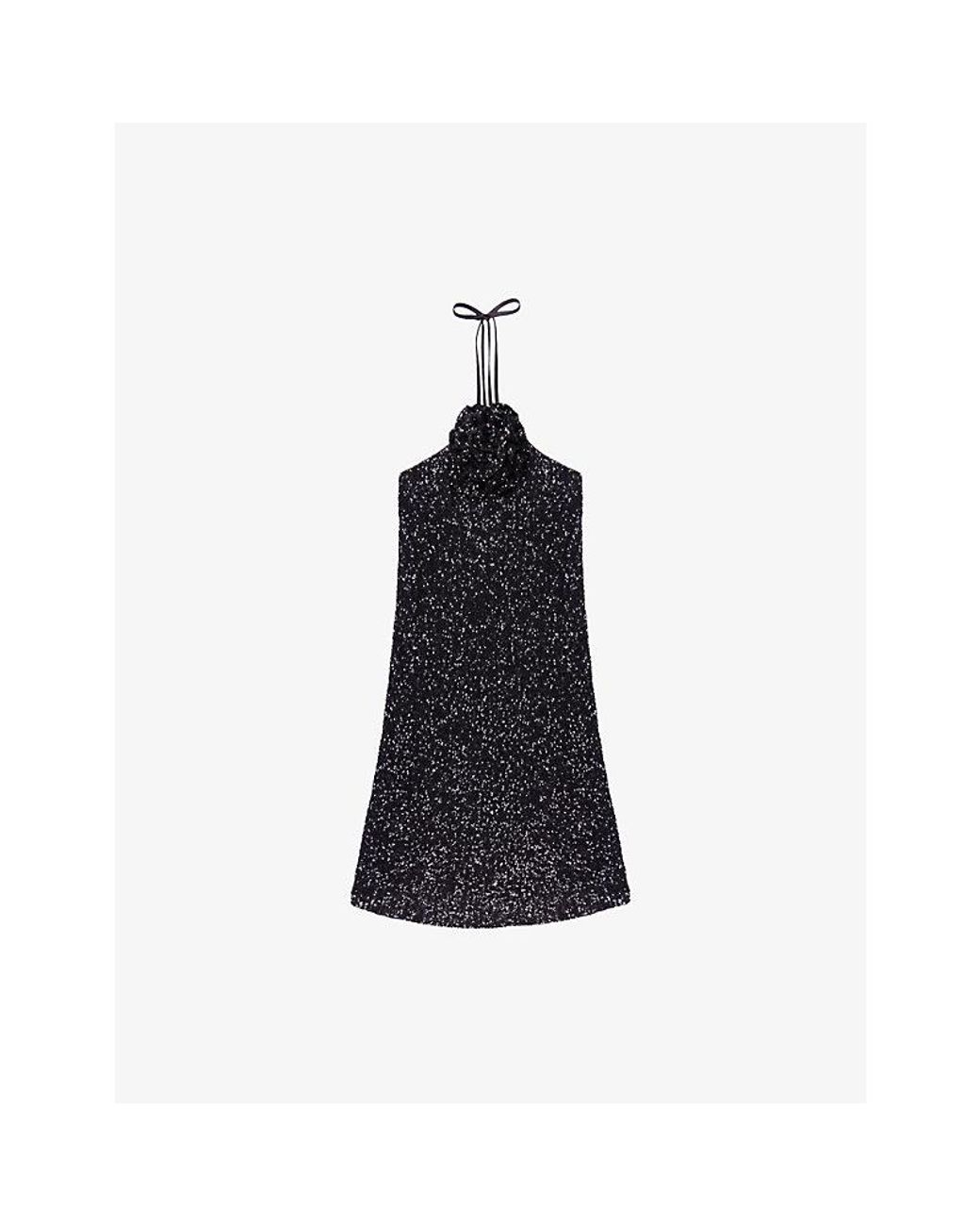 Ro&zo Blue Mimi Sequin Halter-Neck Woven Mini Dress