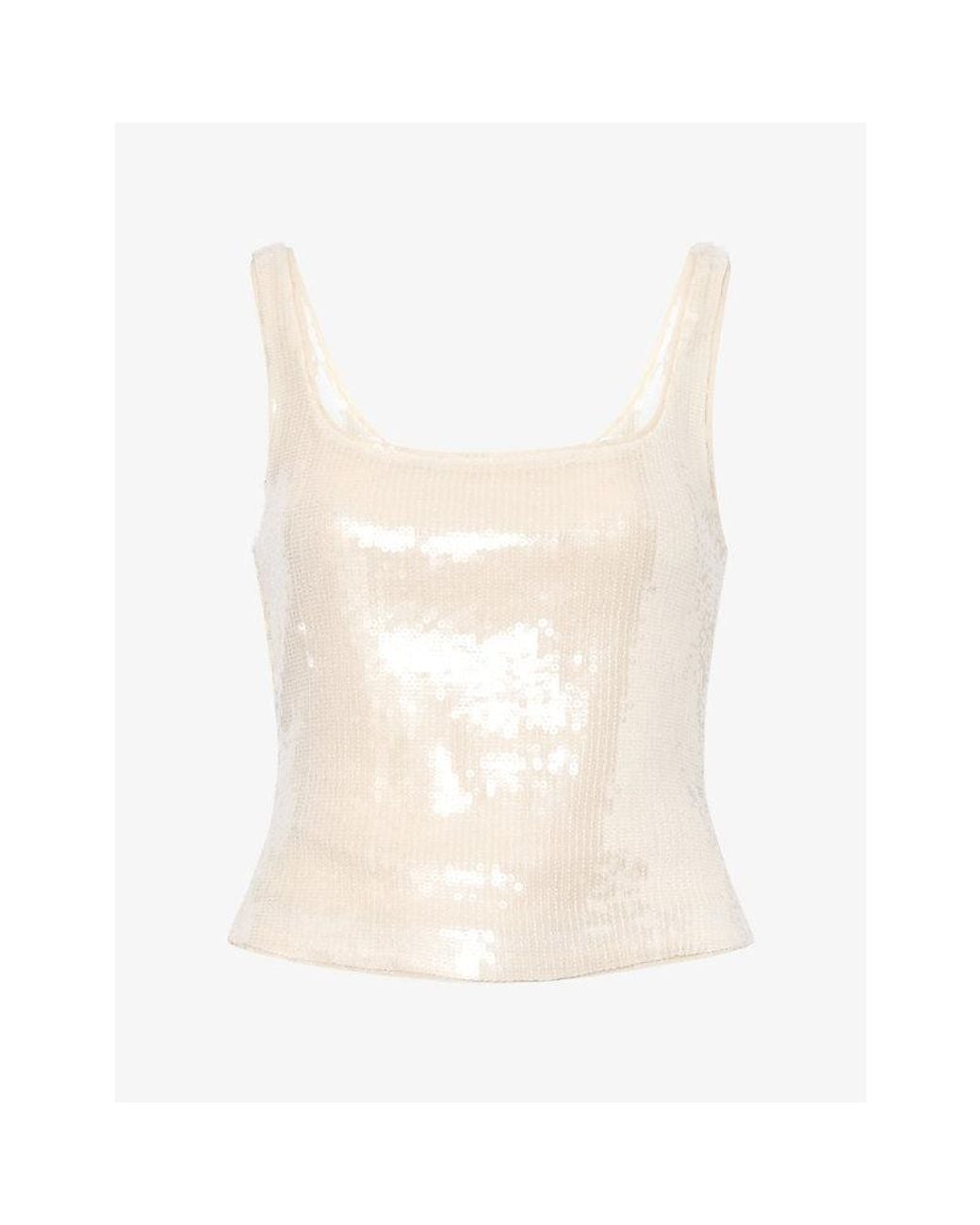 Reformation White Carla Sequin Knit Top