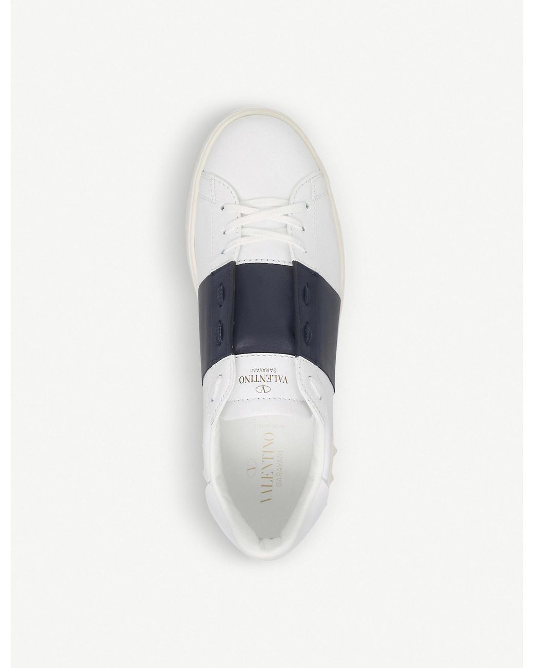 Valentino Garavani Contrast-stripe Leather Sneakers in White/Navy (Blue)  for Men - Save 28% - Lyst