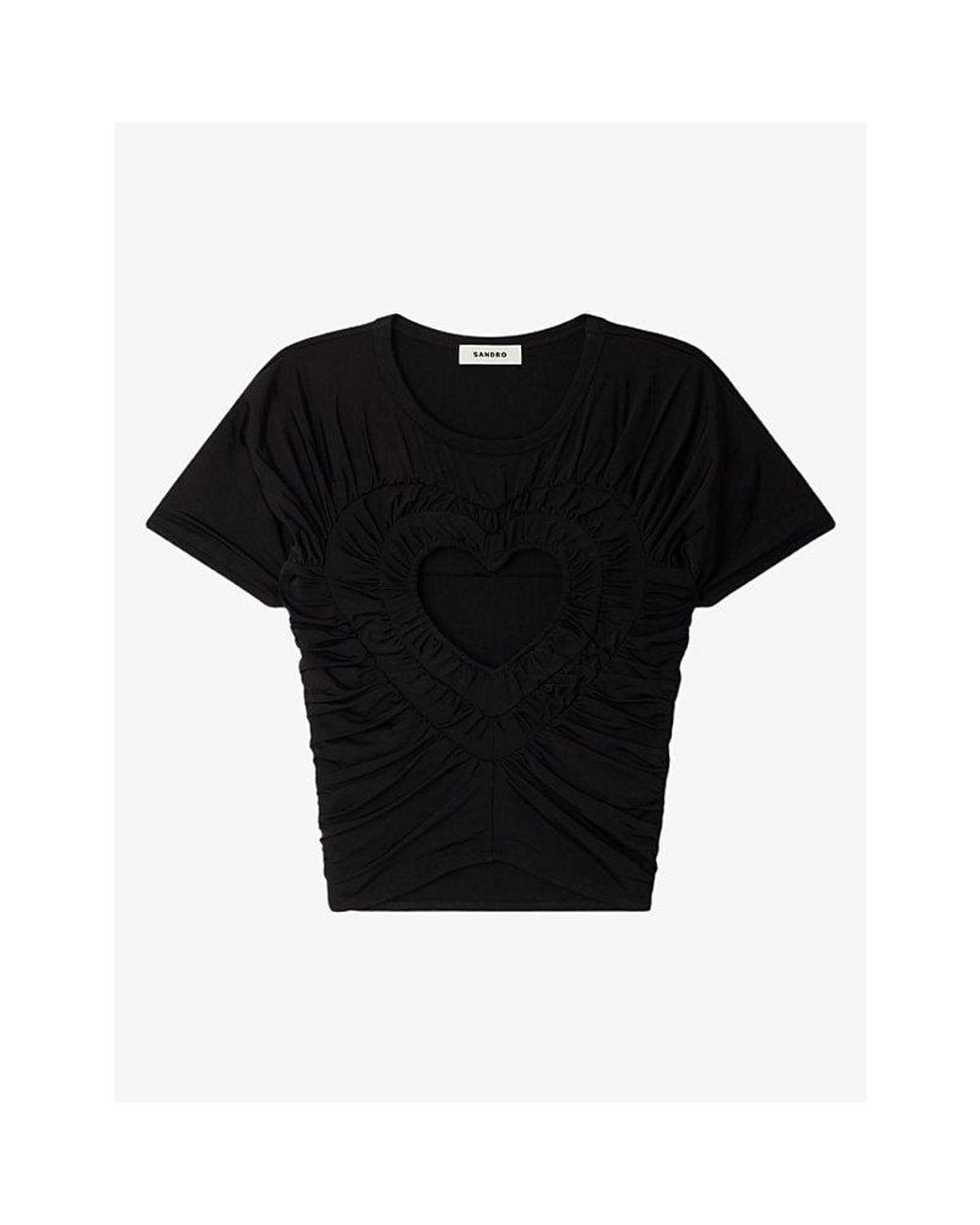 Sandro Black Heart Cropped Stretch-Jersey T-Shirt