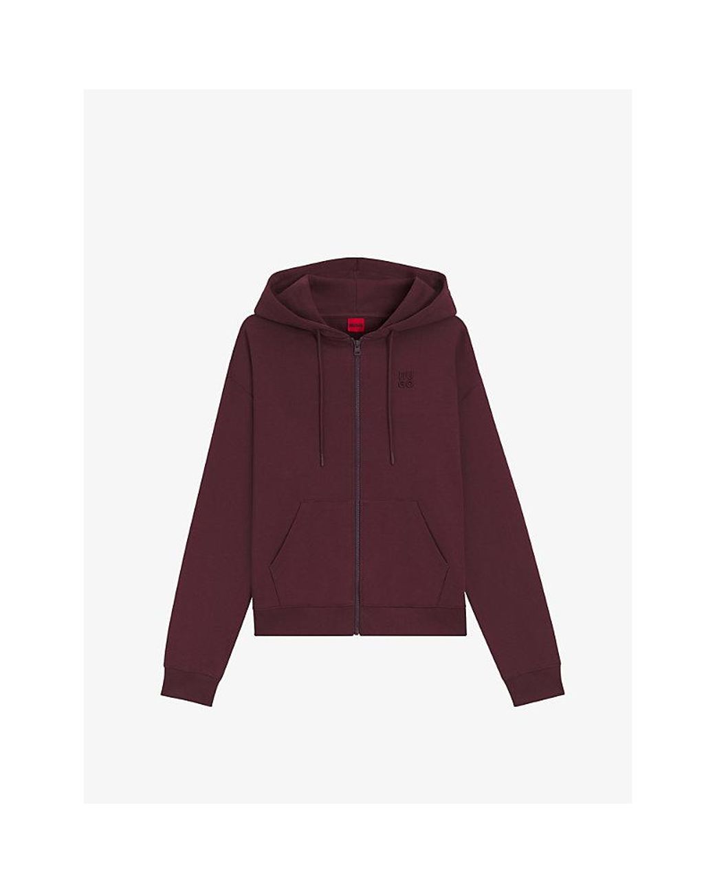 HUGO Purple Logo-Embroidered Zip-Up Cotton-Jersey Hoody