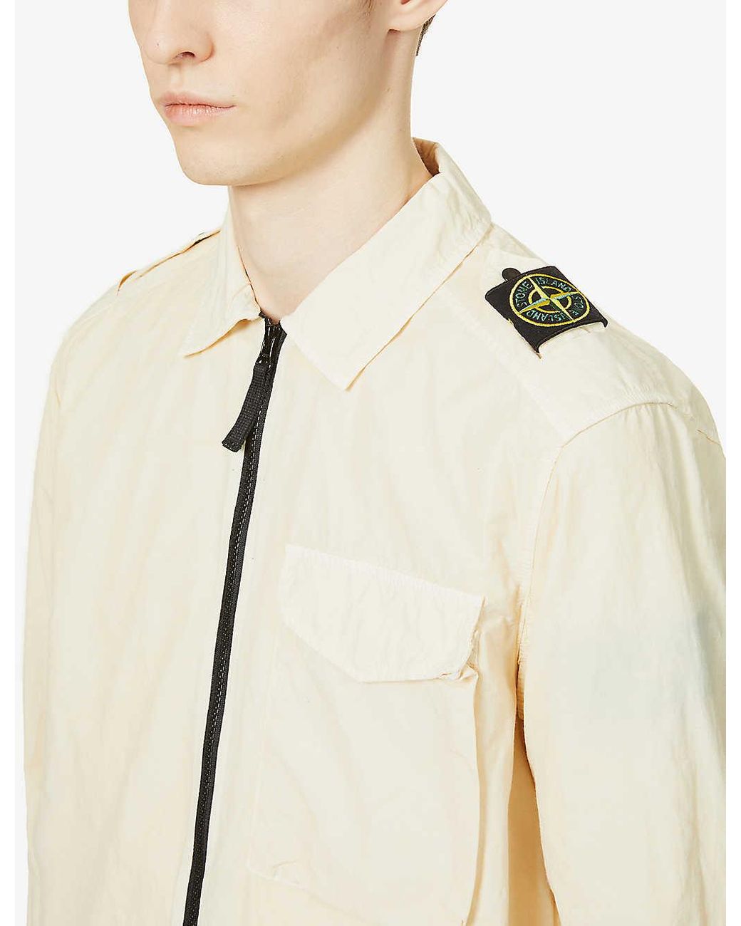 Stone Island Brand-patch Shoulder-epaulette Woven Jacket in Natural for Men  | Lyst
