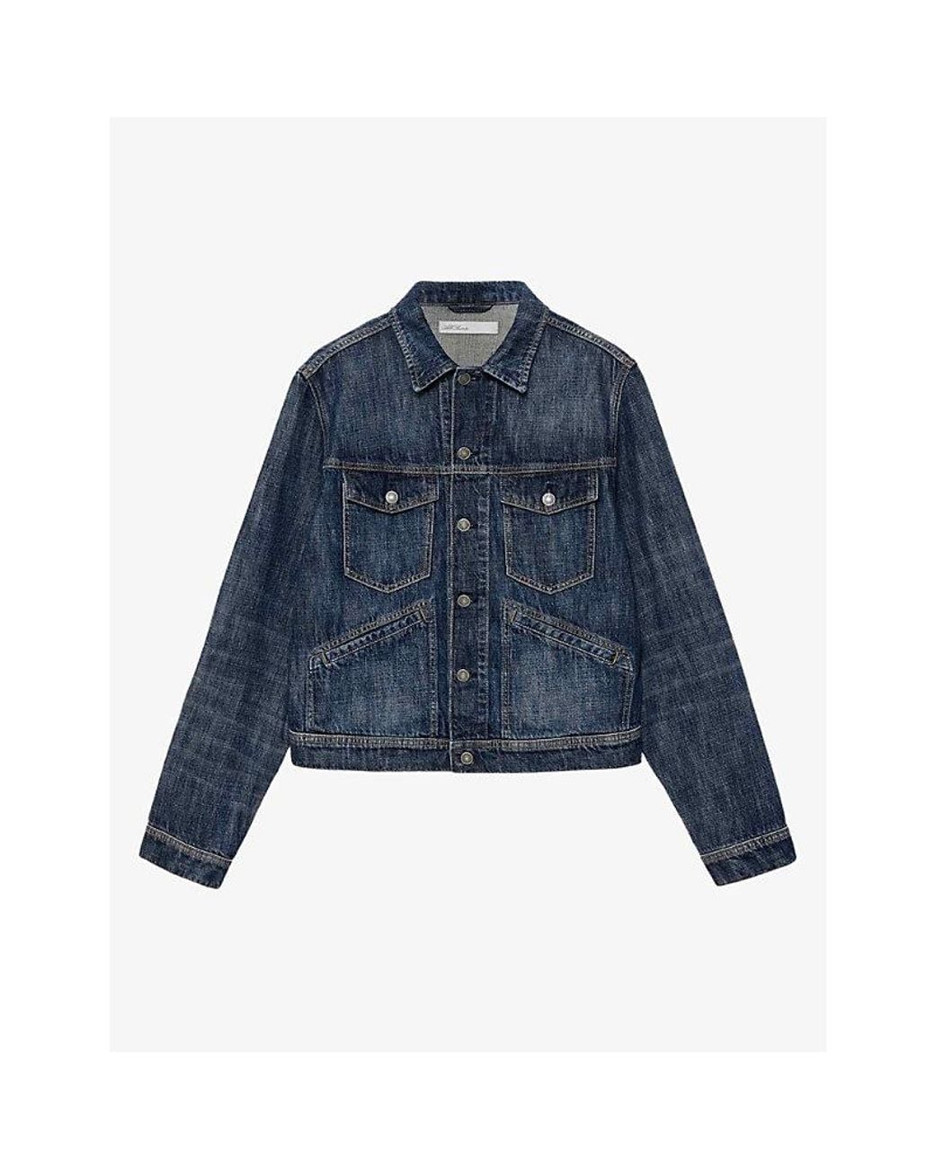AllSaints Blue Flap-Pocket Regular-Fit Denim Jacket for men