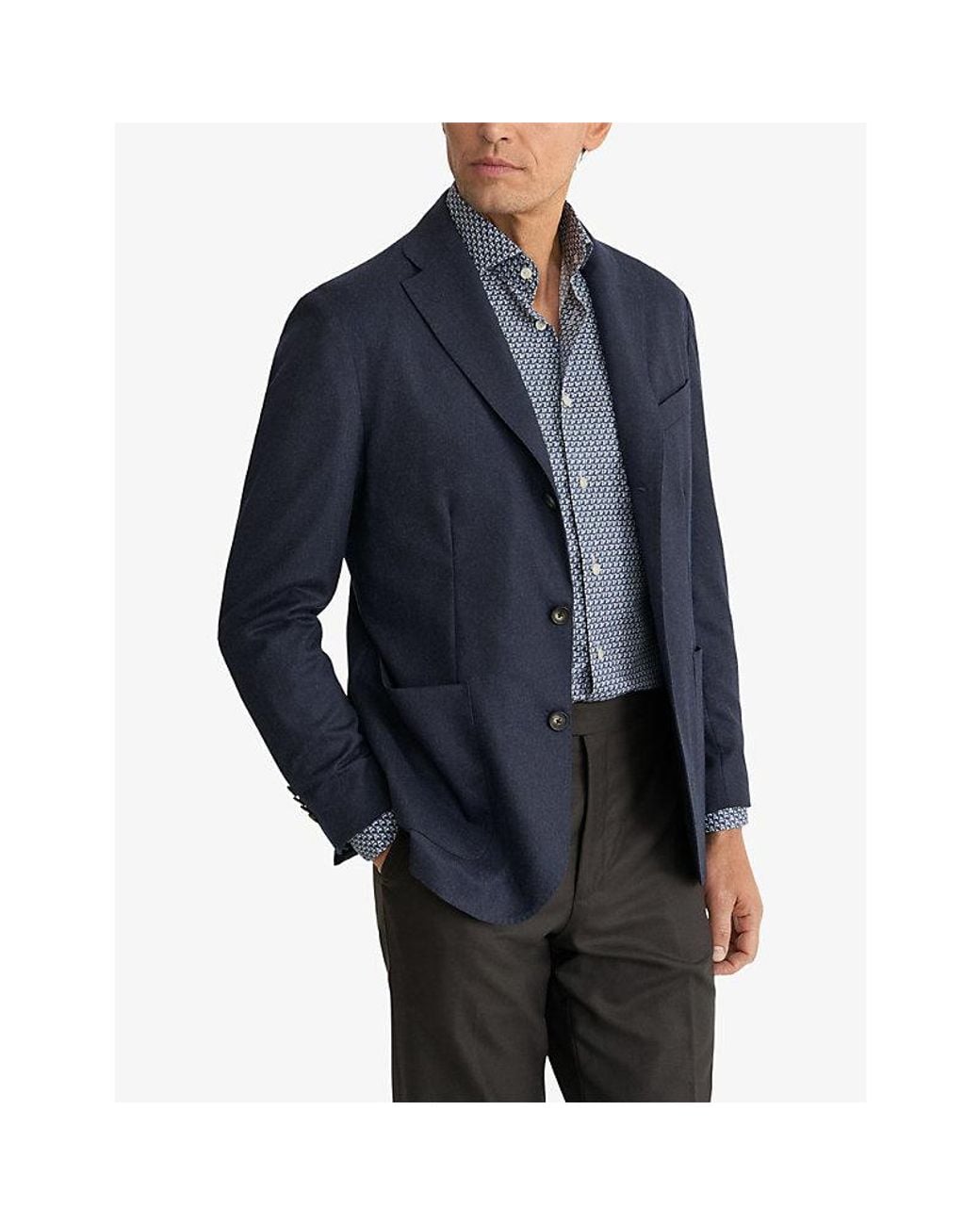 Eton of Sweden Blue Signature Geometric Slim-Fit Cotton Shirt for men