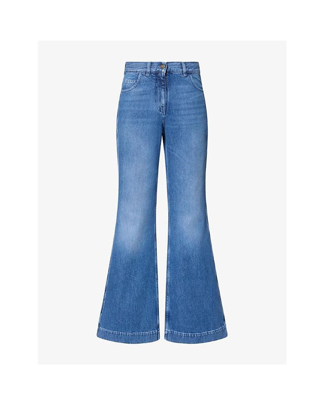 Moncler Blue Mid-Rise Flared-Leg Denim Jeans