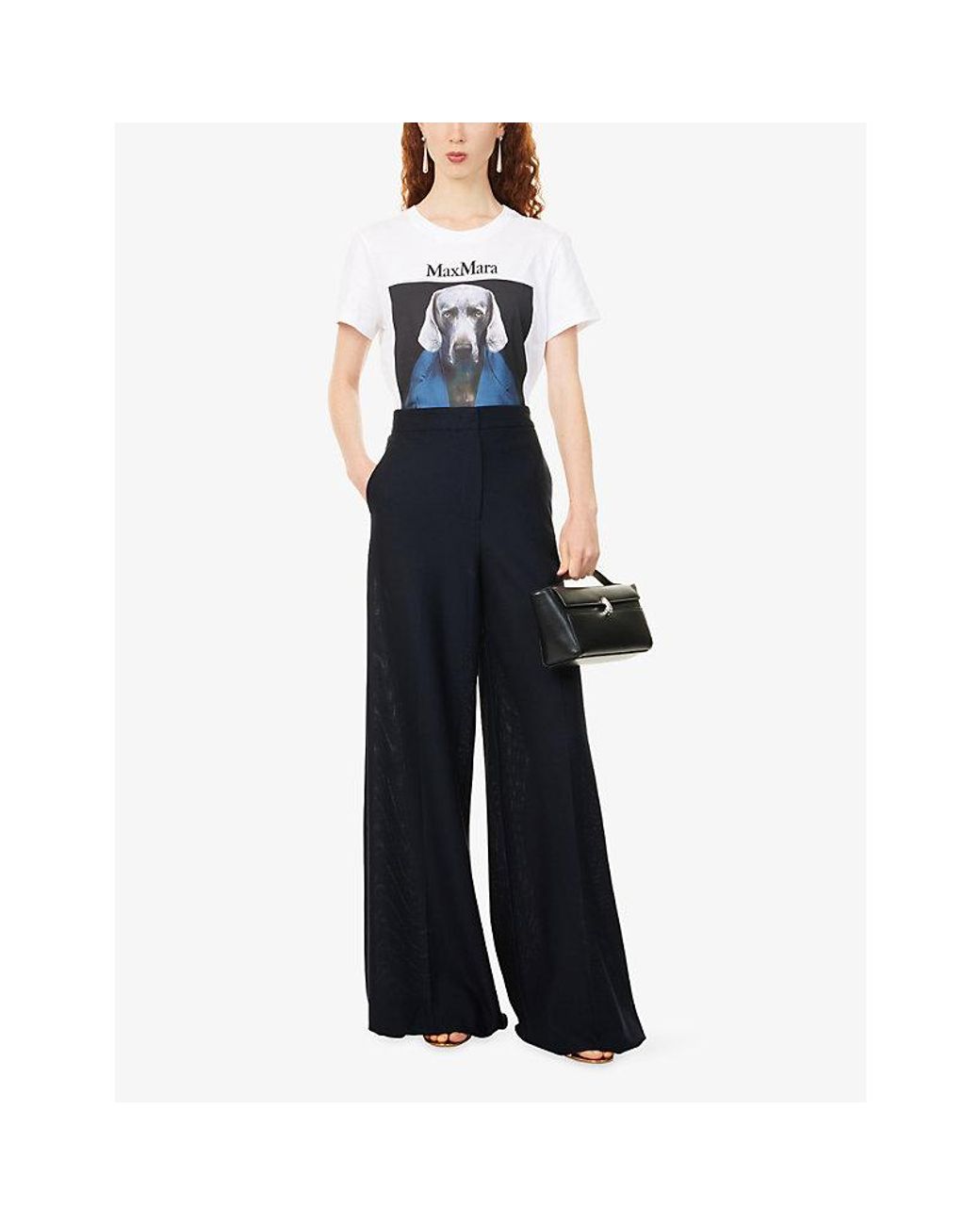 Max Mara Blue Pinza Wide-Fit Cotton-Jersey Trousers
