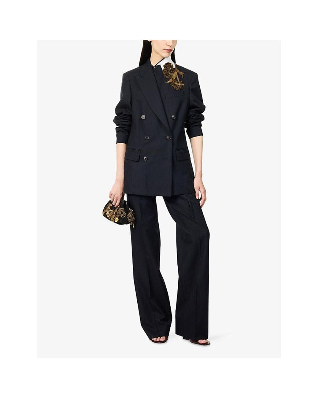 Dries Van Noten Blue Barrysta Embellished Wool Blazer