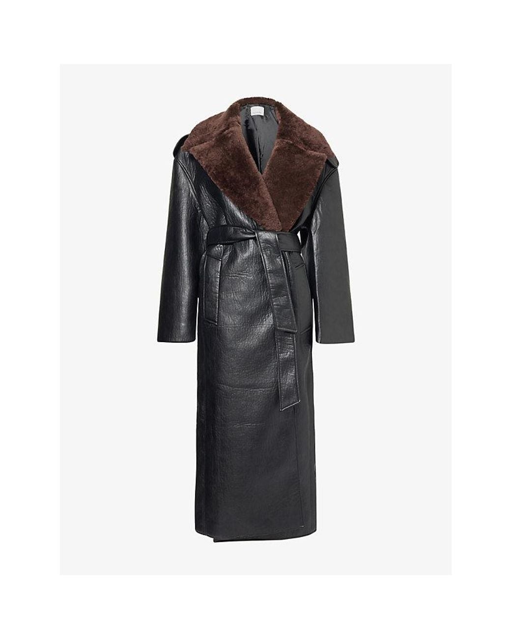 Frankie Shop Black Edra Belted Faux-Leather Trench Coat