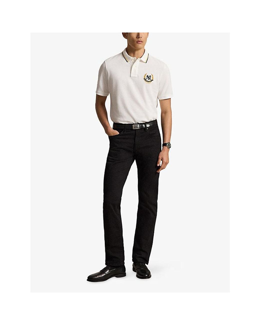 Polo Ralph Lauren White Yankees Crest-Embroidered Cotton-Piqué Polo Shirt for men