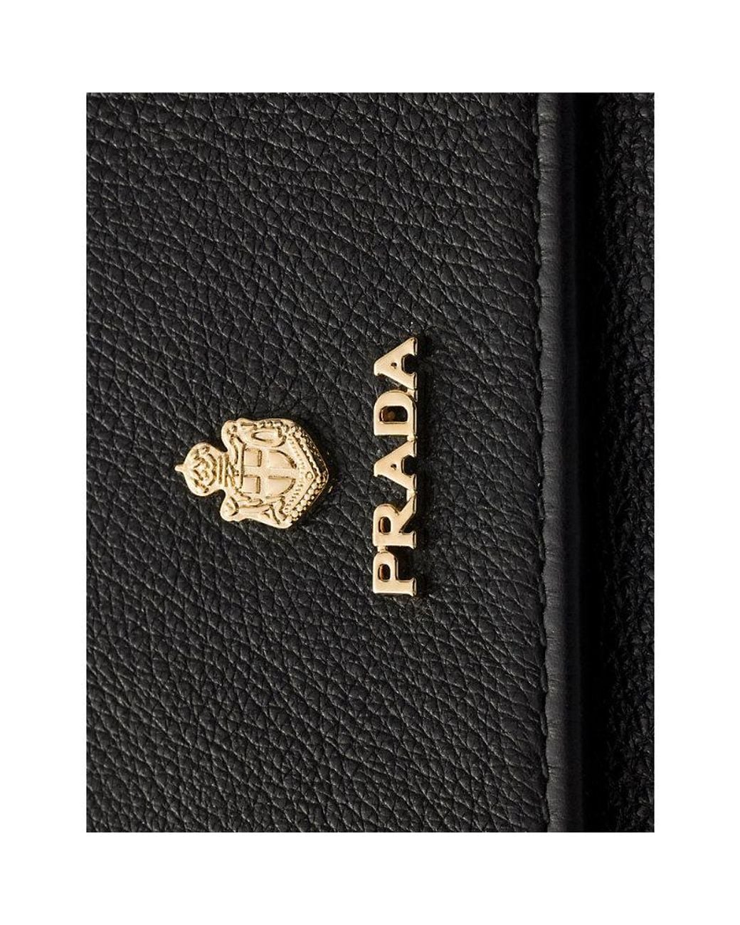 Prada Black Brand-Plaque Leather Wallet With Shoulder Strap