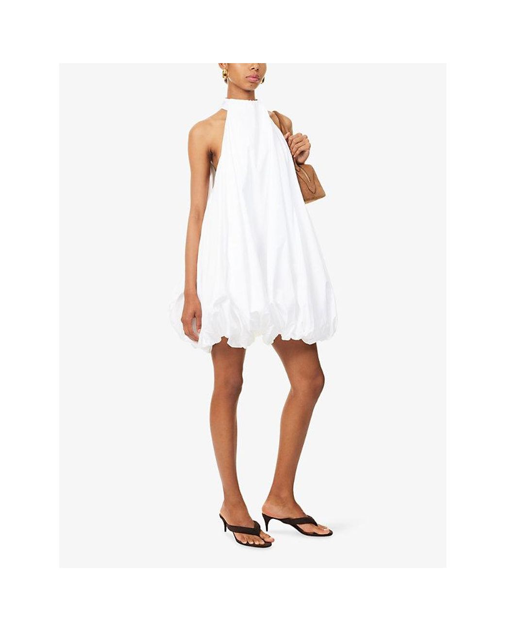 Alaïa White Balloon High-Neck Cotton Mini Dress