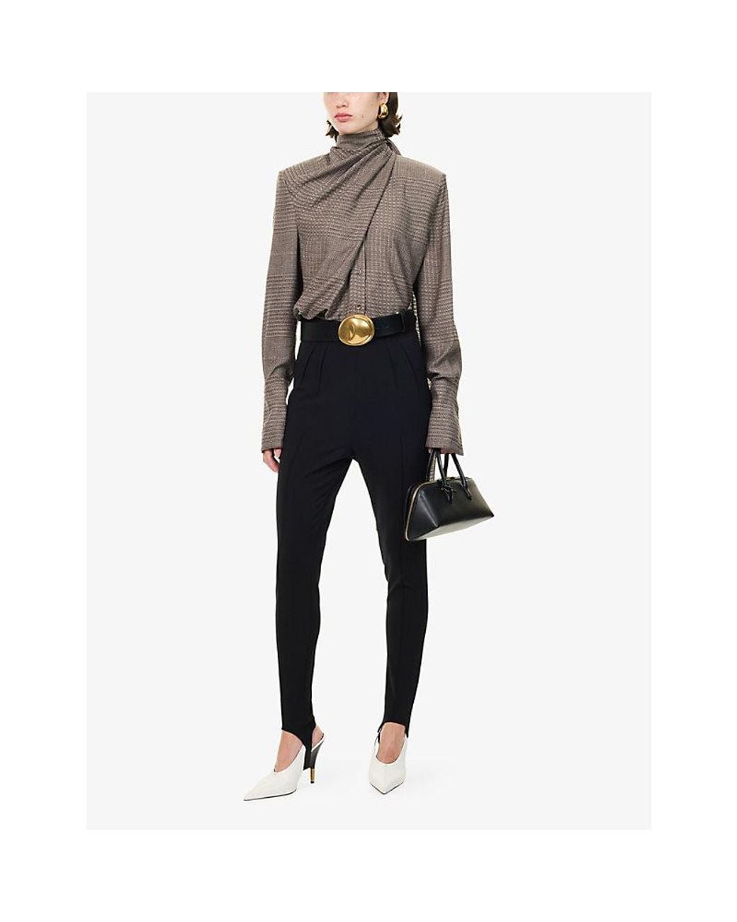 Mugler Brown Scarf Long-Sleeve Woven Blouse
