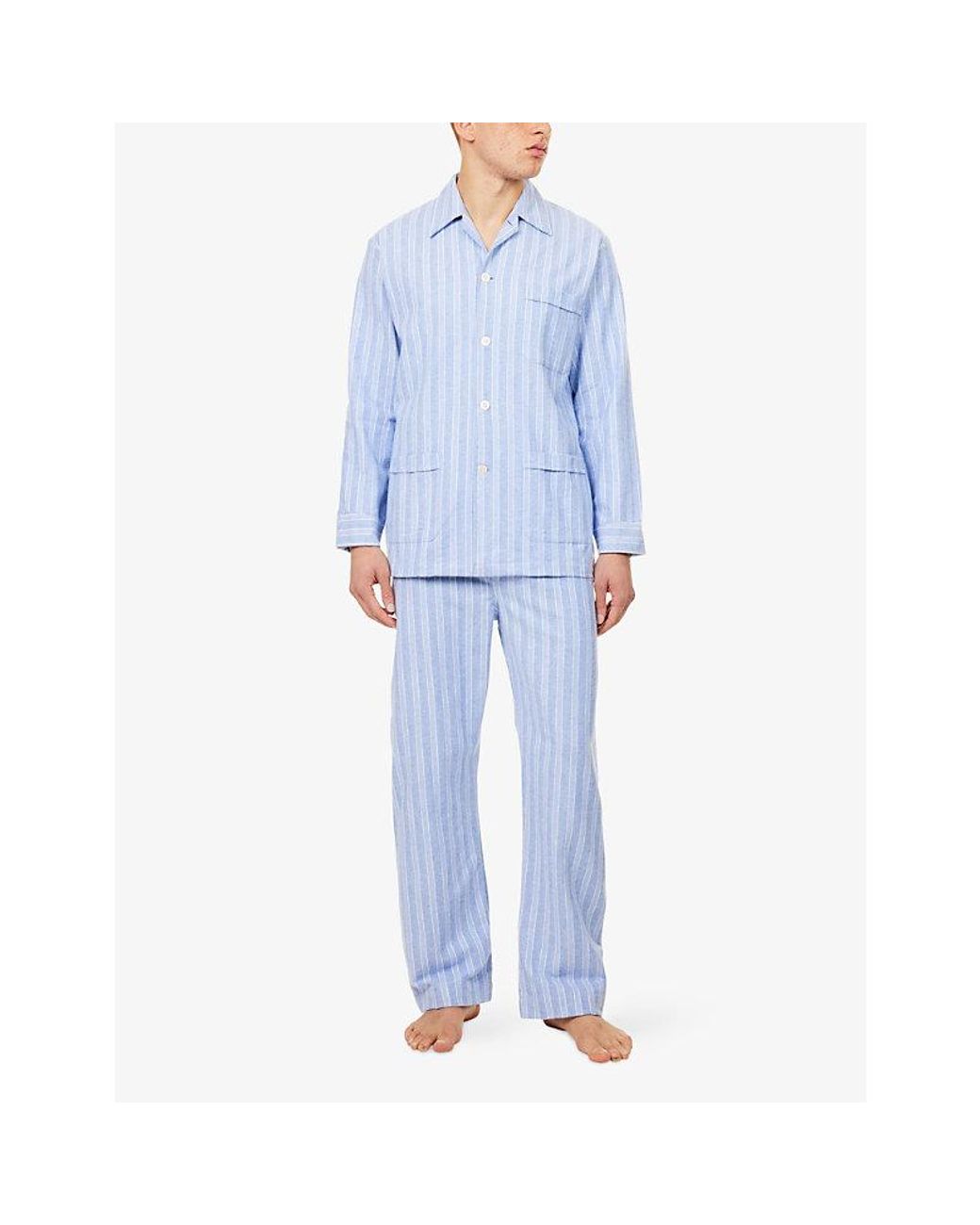 Derek Rose Blue Arrna 20 Stripe Cotton Pyjama Set for men
