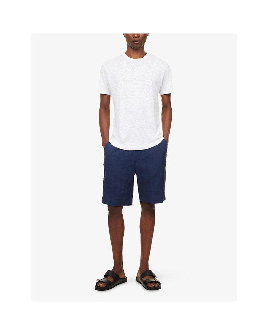 Sunspel White Crewneck Short-Sleeve Pima-Cotton And Linen-Blend T-Shirt for men