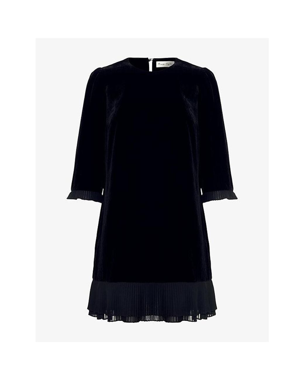 Phase Eight Black Elysia Pleated-Trim Velvet Mini Dress