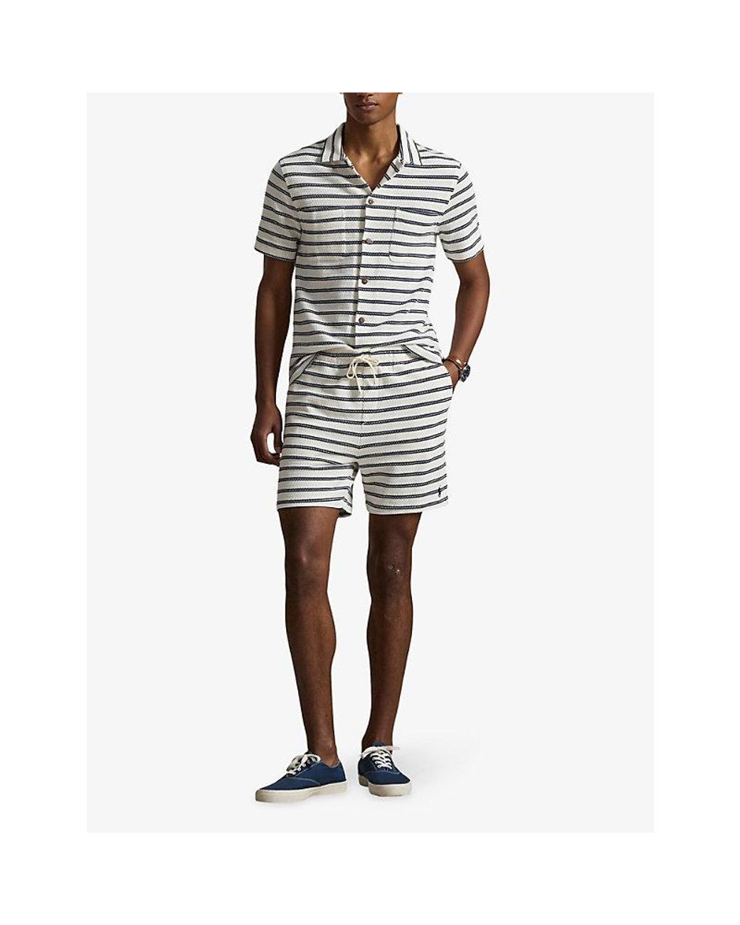 Polo Ralph Lauren Gray Text Stripe Woven Shorts for men