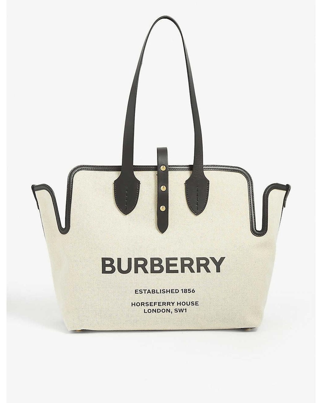 Burberry Black Logo-print Medium Cotton-canvas Tote Bag | Lyst