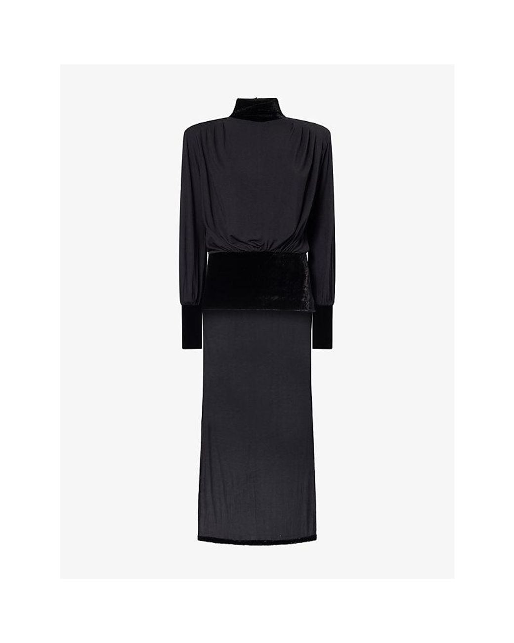 GRACE FAENA Black Velvet-Trim Cape Jersey Top