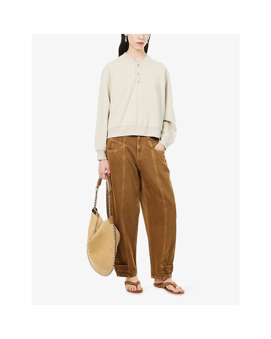 Isabel Marant White Simony Embroidered-Logo Cotton-Blend Sweatshirt