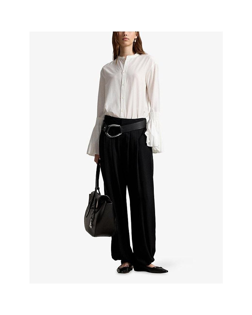 Polo Ralph Lauren White Bell-Sleeve Oversized Cotton-Silk Blend Shirt