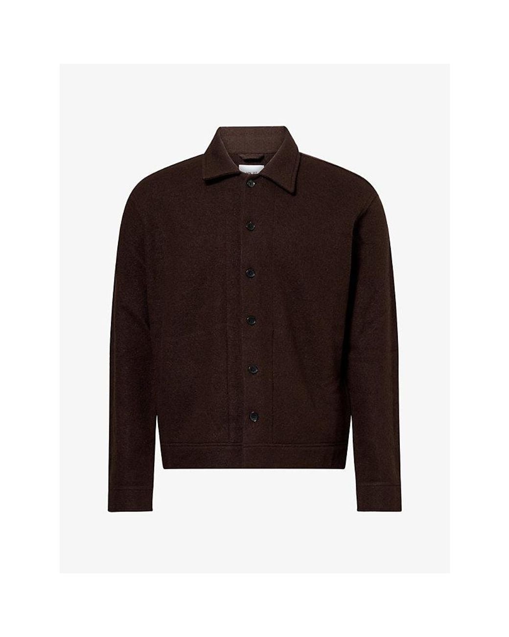 NN07 Brown Reed Button Wool Shirt for men
