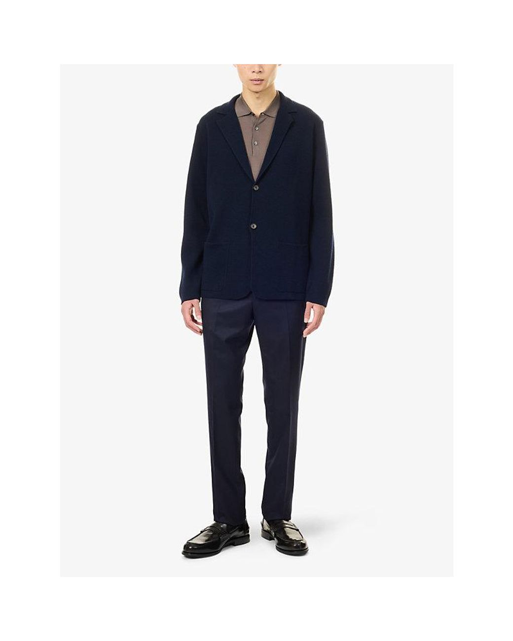 Corneliani Blue Single-Breasted Virgin-Wool Knitted Jacket for men