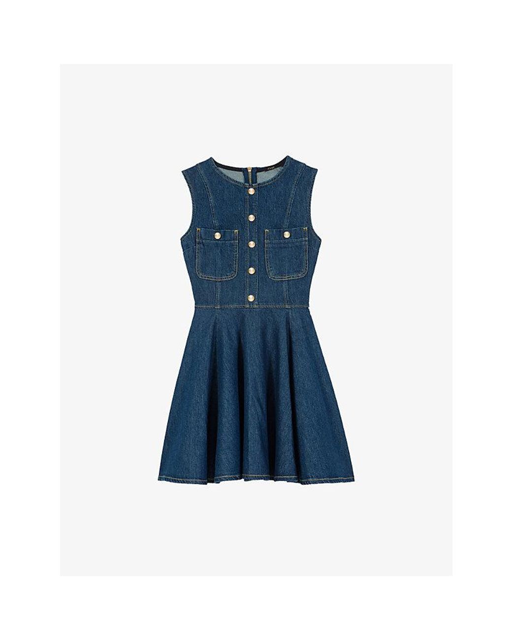 Maje Blue Button-Up Flared Denim Mini Dress