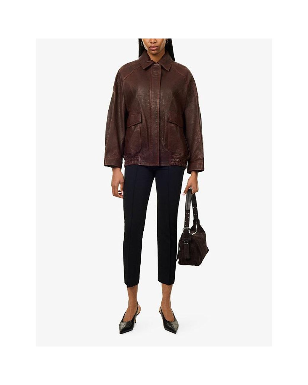 RÓHE Frames Brown Grain Aviator Leather Jacket