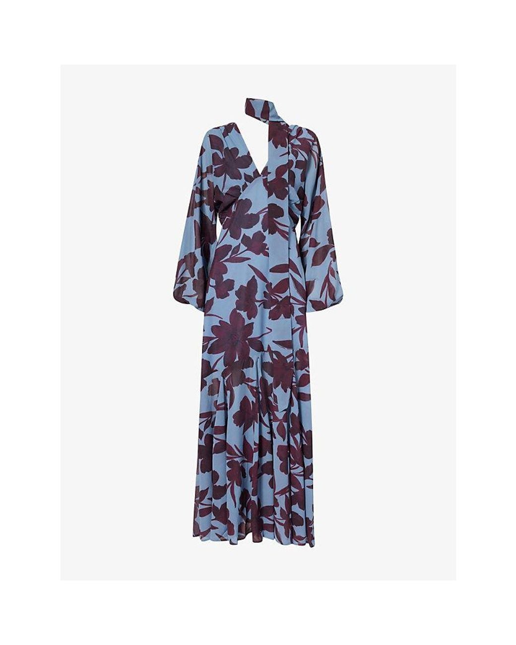 Pretty Lavish Blue Petula Floral Chiffon Maxi Dress