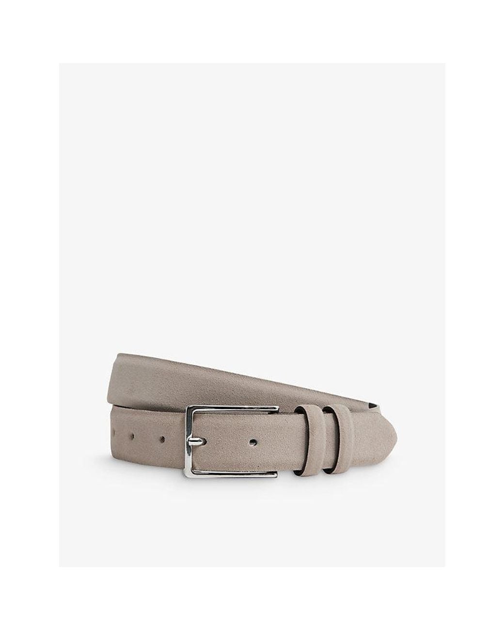 Reiss Gray Dante Adjustable-Buckle Suede-Leather Belt for men