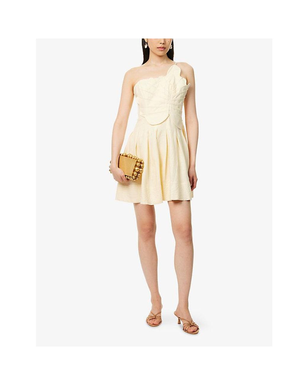 strapless open back dress Green One Shoulder Lea Mini Dress