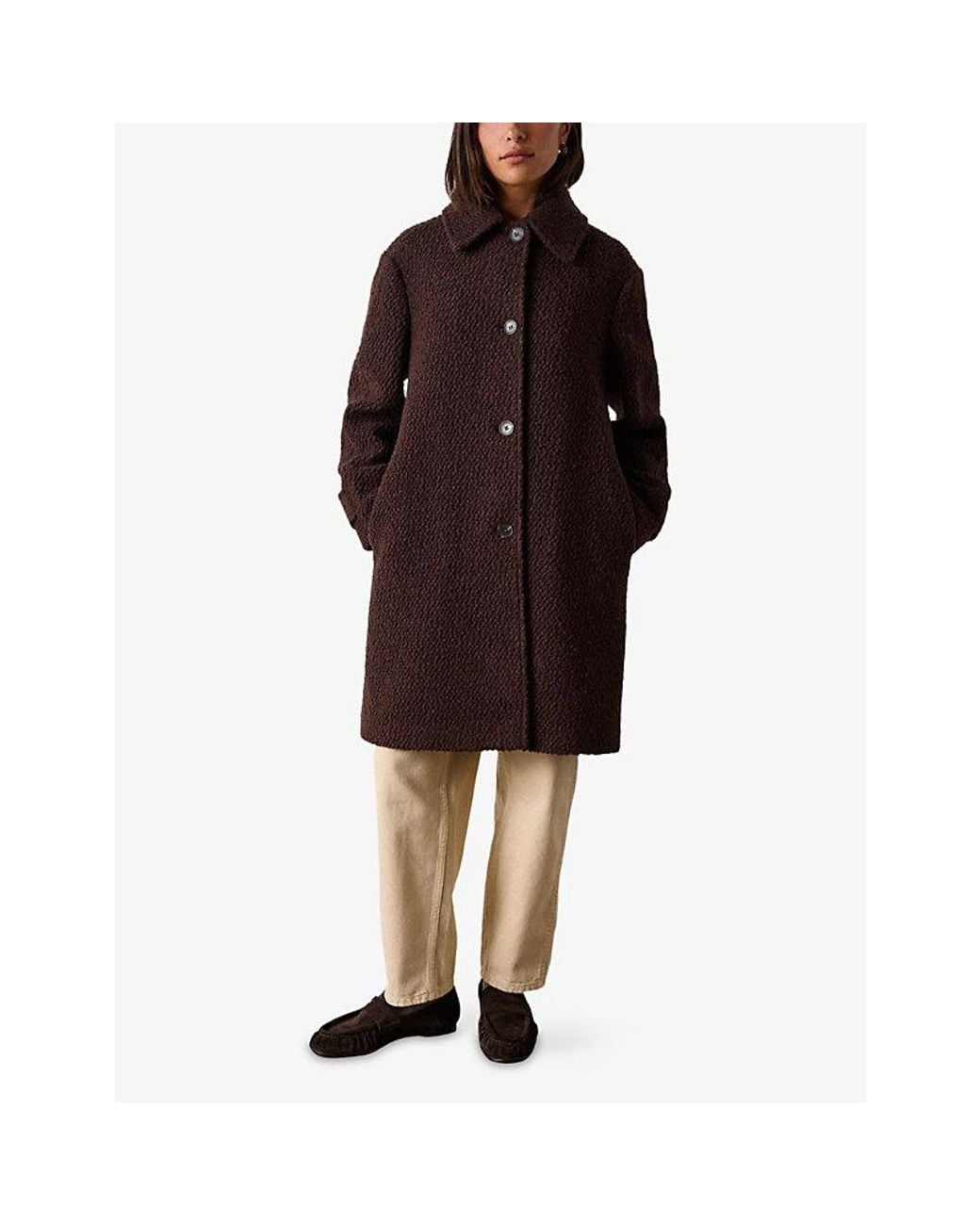 Whistles Brown Boucle Wool-Blend Coat