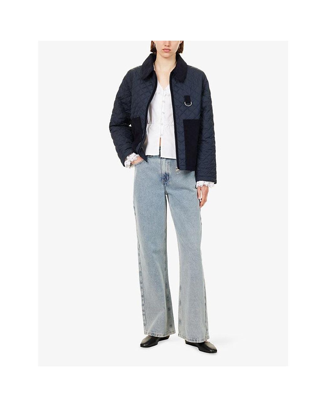 Barbour Blue Aylesby Embroidered-Logo Quilted Jacket