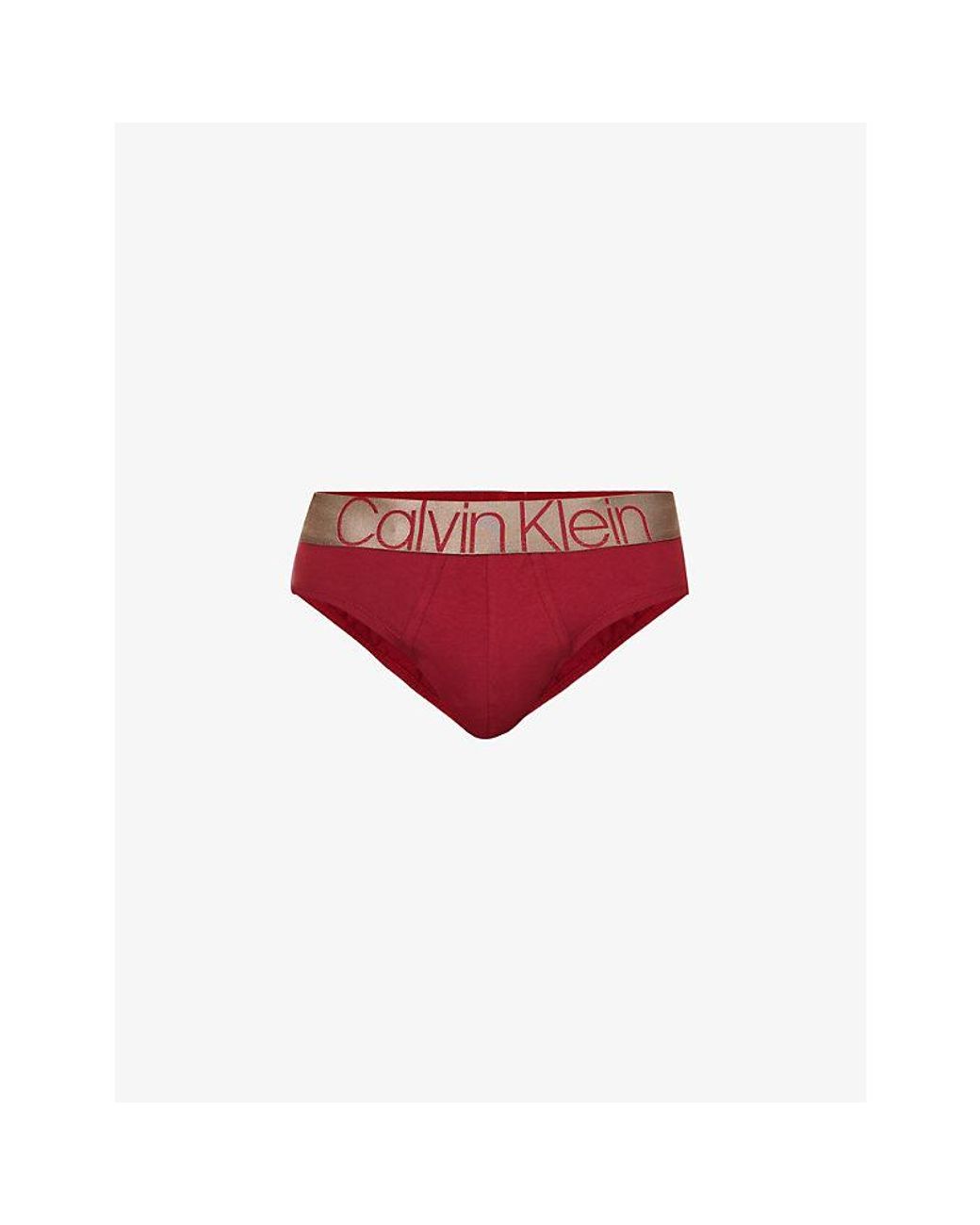 Calvin Klein Branded-waistband Stretch-cotton Hipster Briefs in Red for Men  | Lyst Australia