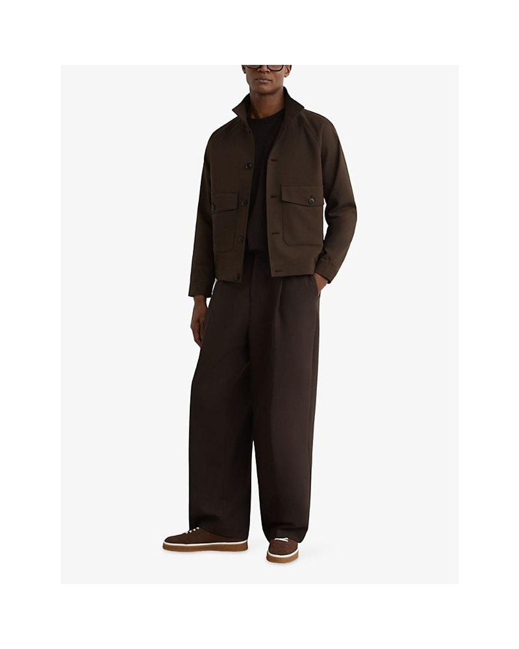 Reiss Brown Romano Cotton-Blend Jacket for men