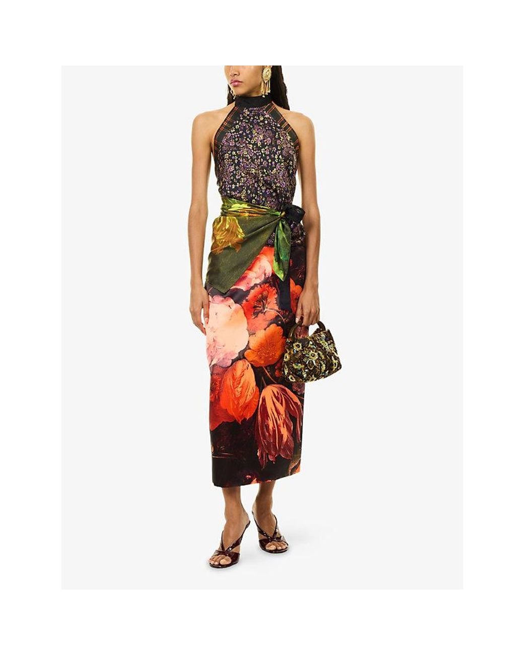Dries Van Noten Multicolor Panelled Halter Wrap Silk Top