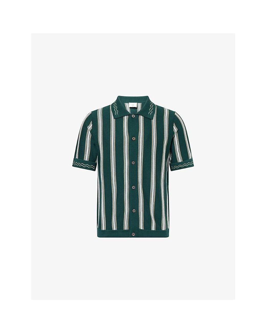 CHE Green Sawyer Striped Knitted Cotton Polo Shirt for men