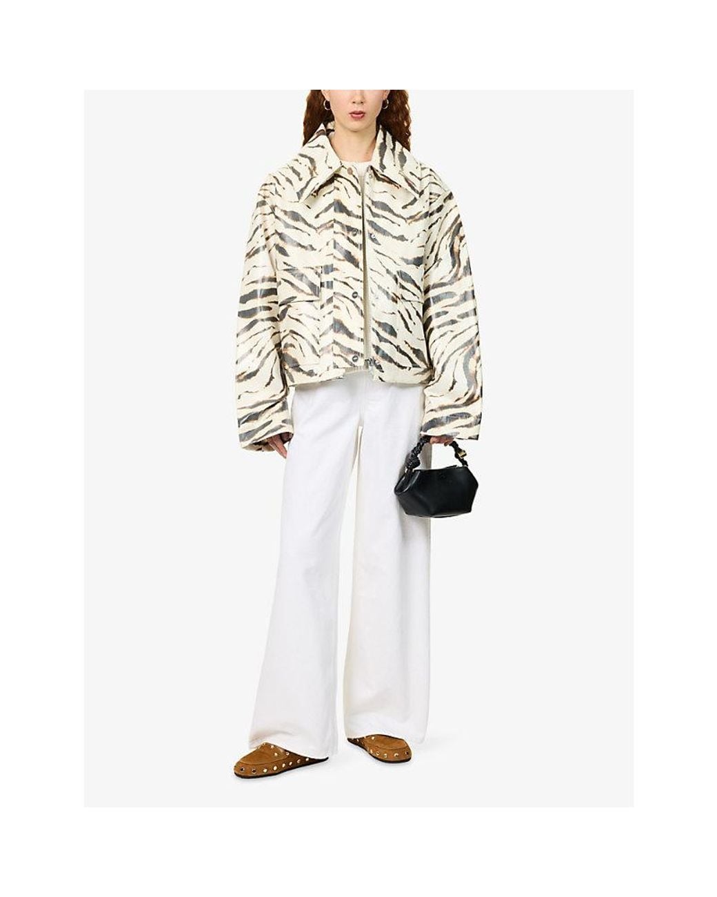 Ganni Natural Zebra-Print Canvas Barn Waxed Jacket