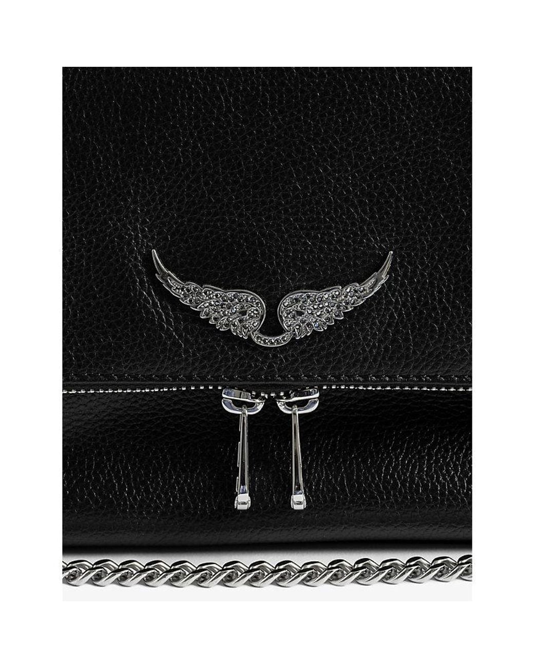 Zadig & Voltaire Black Rocky Ii Wing-Embellished Leather Cross-Body Bag