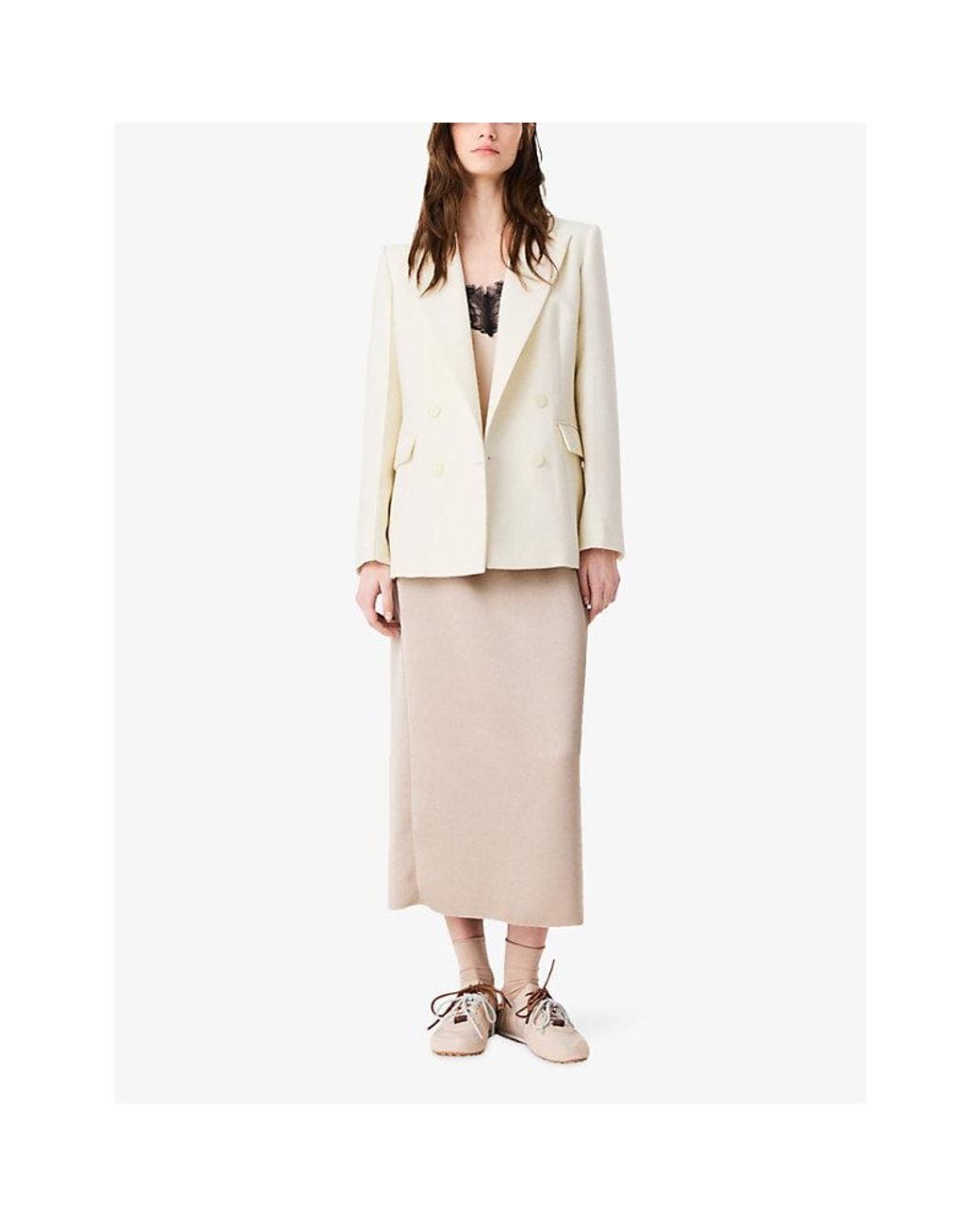 Maje White Tailored Double-Breasted Wool-Blend Blazer