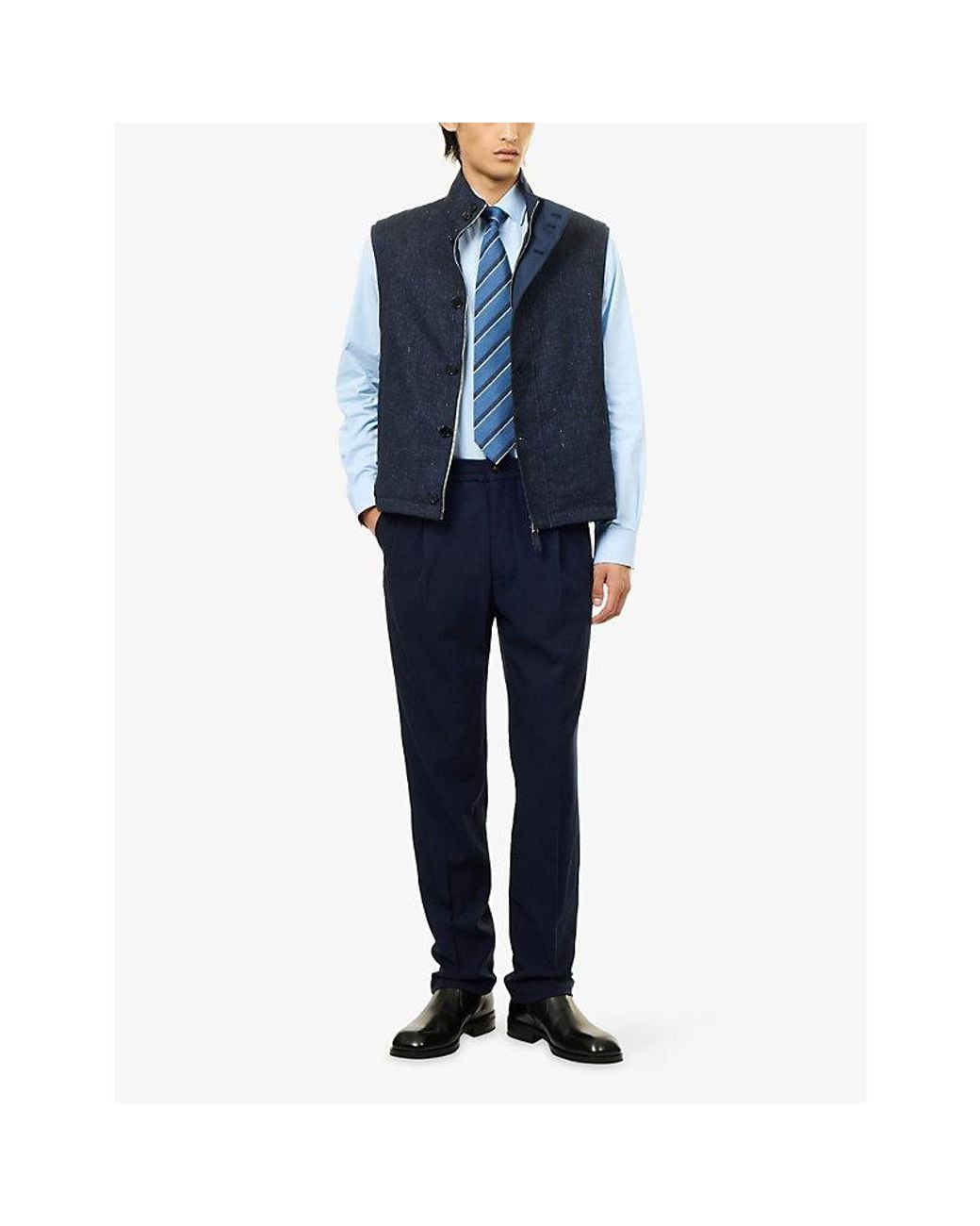 Dunhill Blue Drawstring-Waist Wool Twill Trousers for men