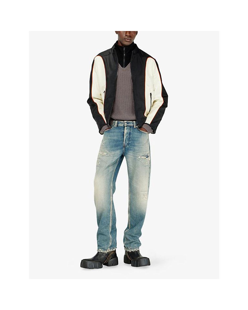 DIESEL Black Colour-Block Zip-Up Nylon Jacket for men