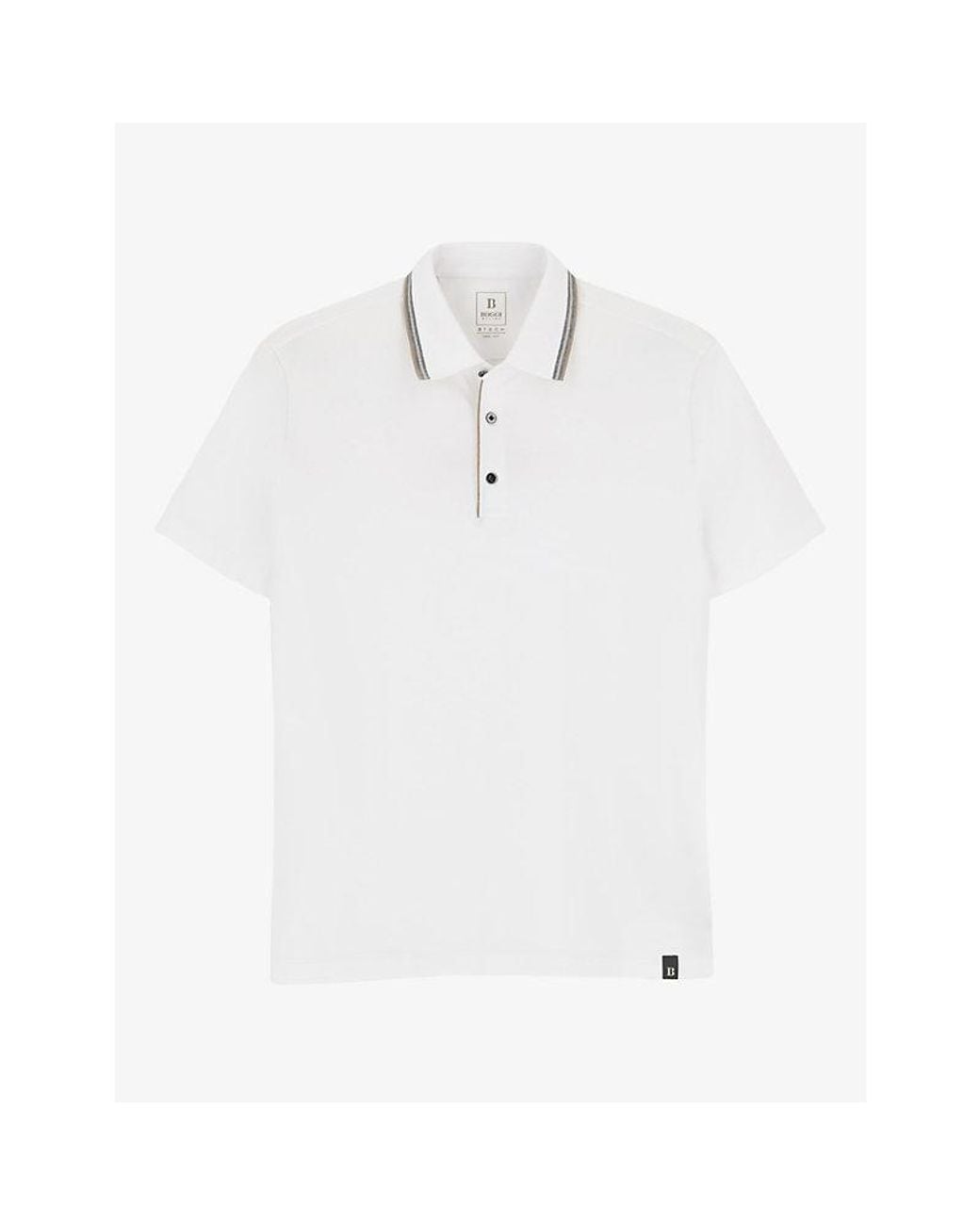 Boggi White Jacquard-Collar Stretch Cotton-Blend Polo for men