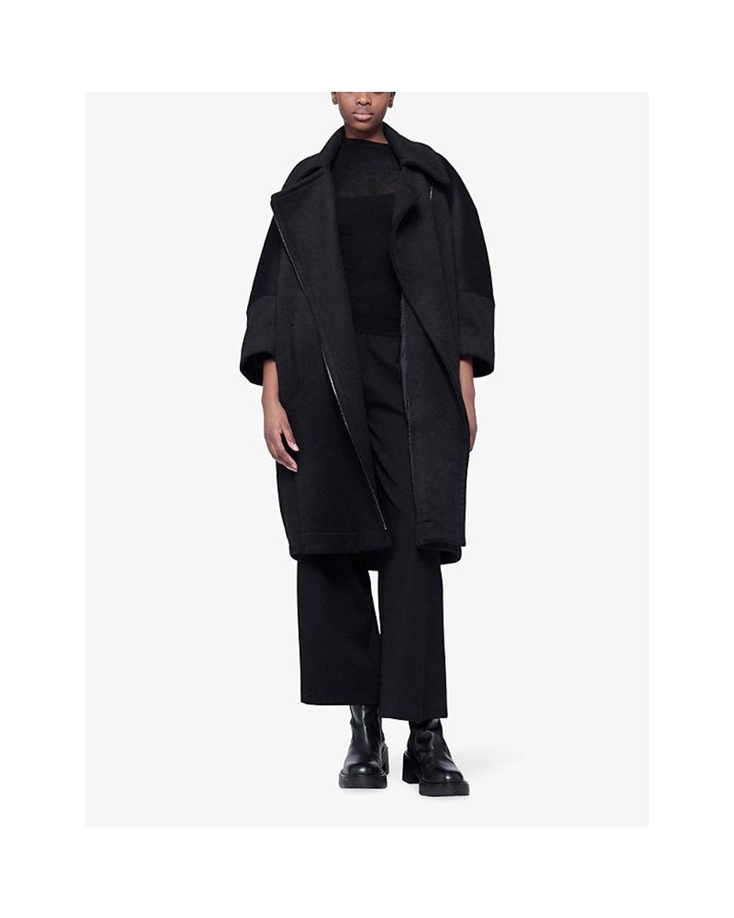 eem Black Boxy Wool-Blend Biker Coat