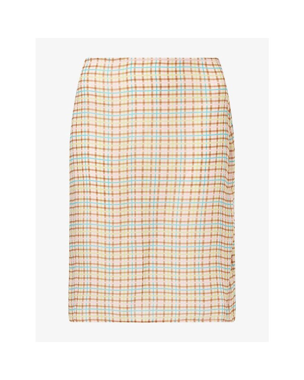 Siedres Natural Colette Check-Print Chiffon Midi Skirt