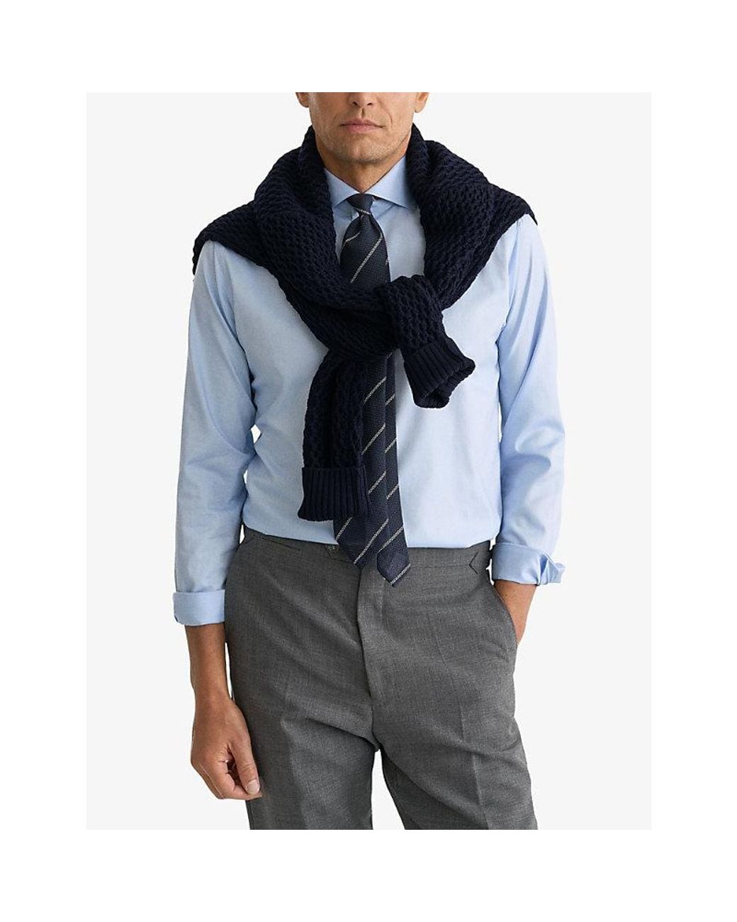 Eton of Sweden Blue Solid Signature Contemporary-Fit Cotton Twill Shirt for men