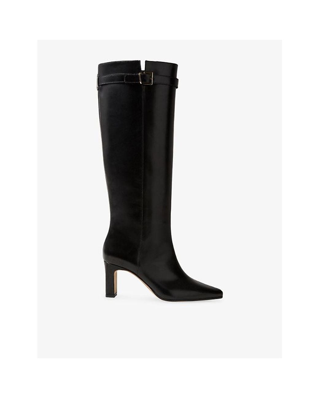 Claudie Pierlot Black Buckled Leather Heeled Knee-High Boots