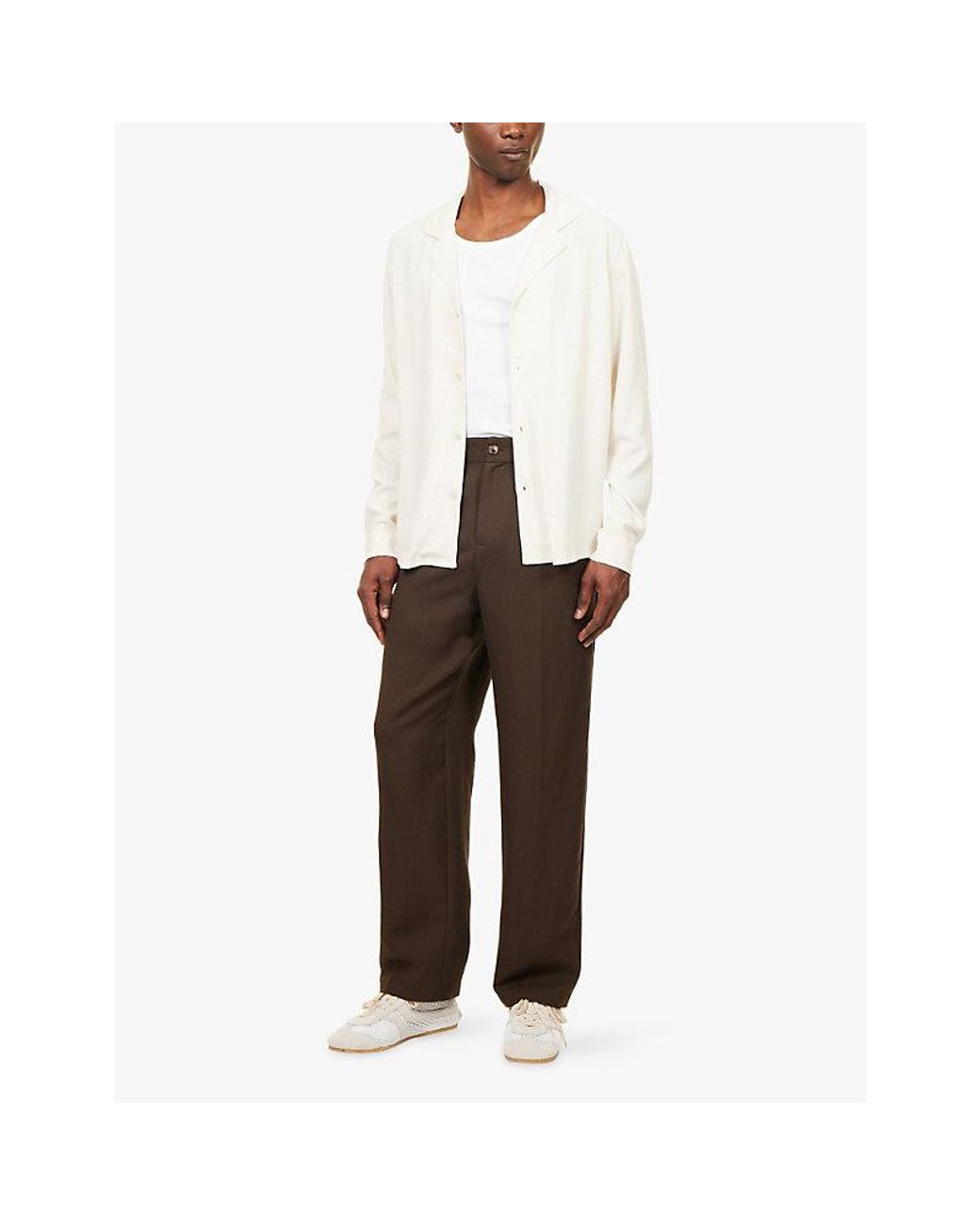 Raith Brown Helio Pleated Relaxed-Fit Woven Trousers for men