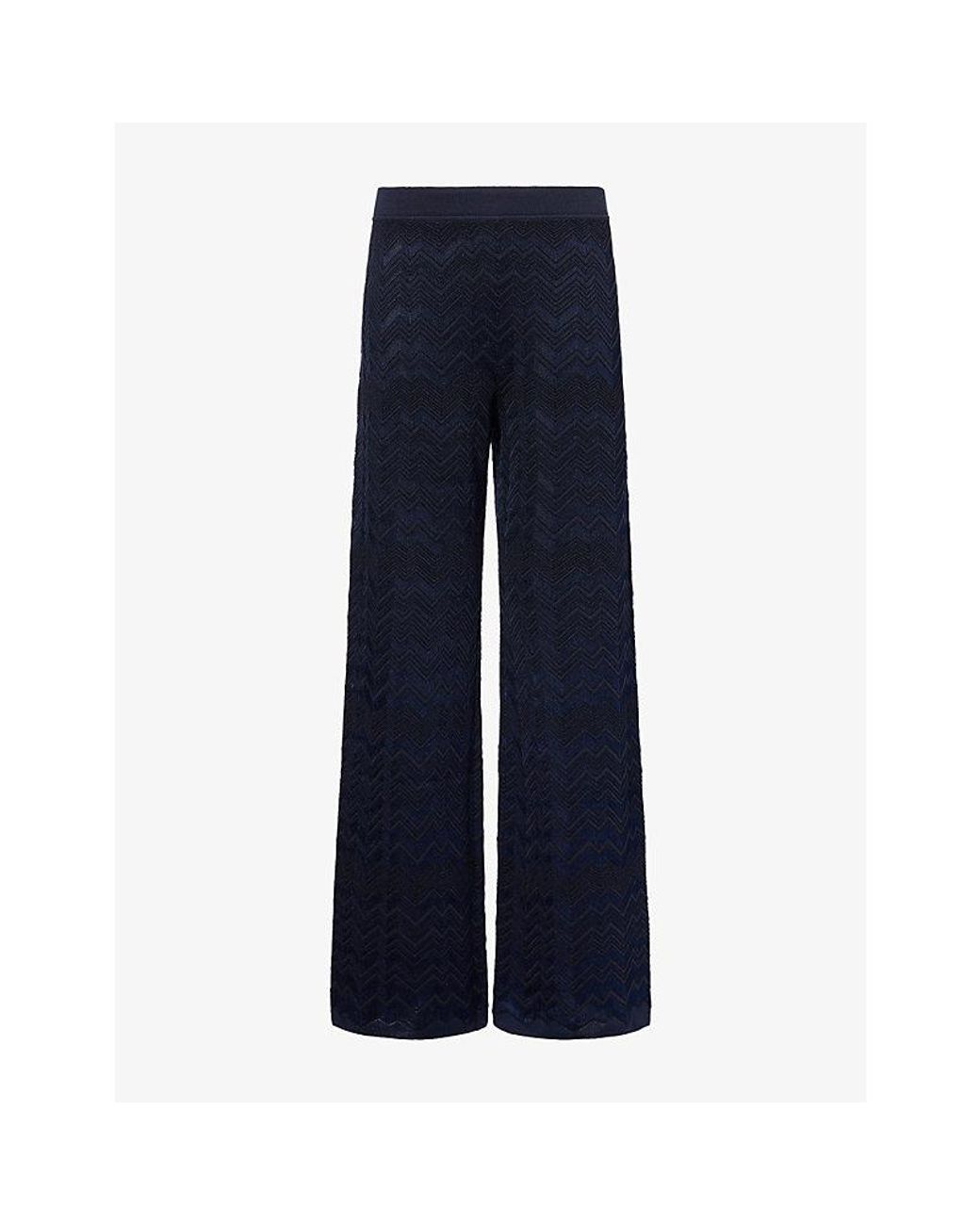 Missoni Blue Chevron Straight-Leg Knitted Trousers